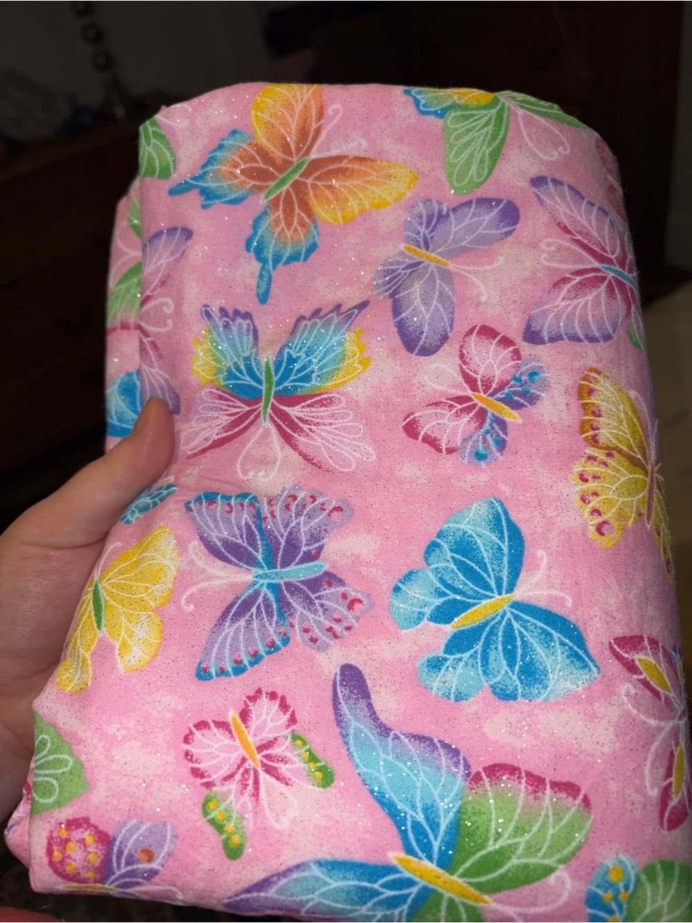 Pink sparkles Butterfly Print Fabric home made blanket!